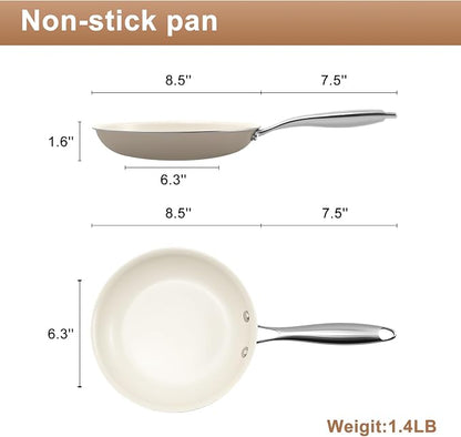 9.25 Inch Ceramic Nonstick Frying Pan with lid Skillet - PFAS-Free, Non-Toxic, Oven Safe & Induction Ready, Aluminum Cookware with Stainless Steel Handle