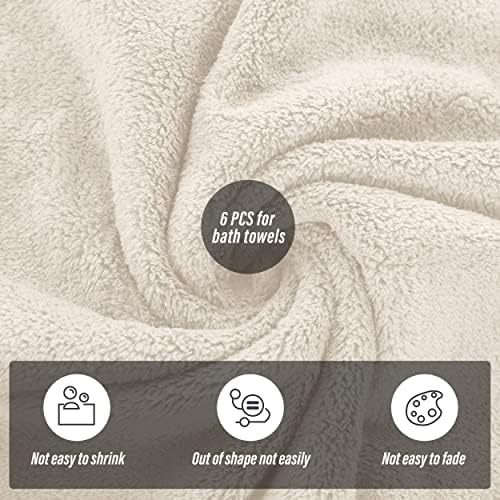 MOONQUEEN 6 Pack Premium Bath Towel Set - Quick Drying - Microfiber Coral Velvet Highly Absorbent Towels - Multipurpose Use as Bath Fitness, Bathroom, Shower, Sports, Yoga Towel (Cream)