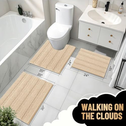 OLANLY Thick Large Bathroom Rugs 47x32, Soft Chenille Bath Rugs, Beige