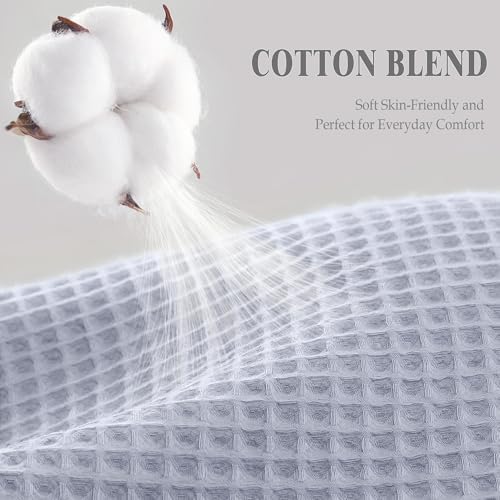 Waffle Weave Shower Curtain Heavyweight Cotton Fabric Misty Blue 72Wx75L