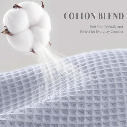 Waffle Weave Shower Curtain Heavyweight Cotton Fabric Misty Blue 72Wx75L