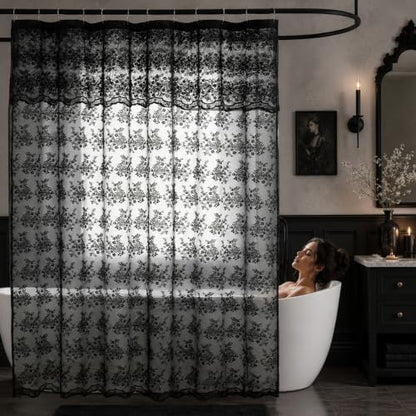 TUDECO Black Lace Shower Curtain with Valance, Gothic Style, 72 x 72 Inch