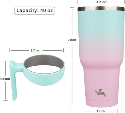 Konokyo 40 oz Tumbler with Handle and 2 Straw 2 Lid, Insulated Water Bottle Stainless Steel Vacuum Cup Reusable Travel Mug,Gum
