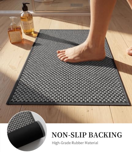 YIHOUSE Dark Grey Bathroom Rugs Sets 2 Pieces,Thin Bath Mat Quick Dry