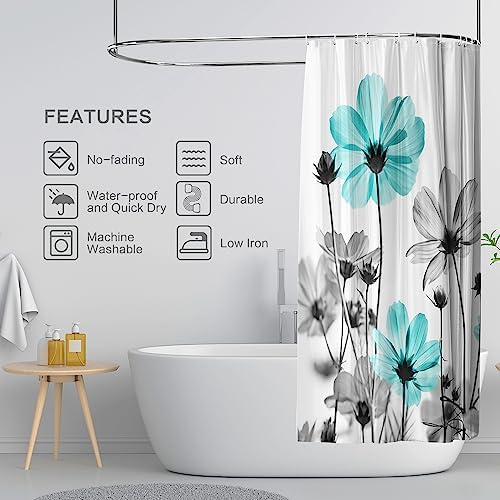 Rustic Floral Shower Curtain, Daisy Shower Curtain Watercolor Painting Farmhouse Waterproof Shower Curtain Sets with 12 Hooks Polyester Fabric Machine Washable Decor Bath Curtain, Retro Daisy