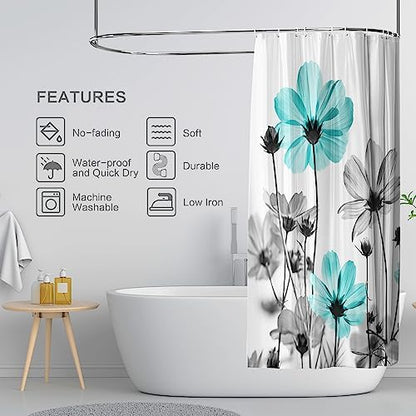 Rustic Floral Shower Curtain, Daisy Shower Curtain Watercolor Painting Farmhouse Waterproof Shower Curtain Sets with 12 Hooks Polyester Fabric Machine Washable Decor Bath Curtain, Retro Daisy