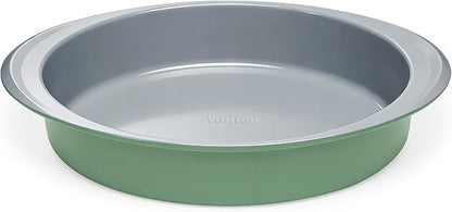 9 Inch Nonstick Round Cake Pan with Handle, Ceramic Coating PFOA PFAS PTFE Free, Aluminized Steel, Oven Safe 550°F, Dishwasher Safe, For Layer Cakes Cheesecakes and Brownies (Pistachio Green)