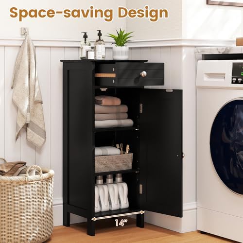 GIANTEX 34.5" Bathroom Cabinet with Drawer & Single Door (Black)