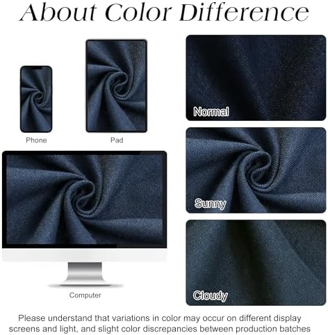 Naturoom Linen Shower Curtain 84 Inch Long for Bathroom Navy Blue 1 Panel