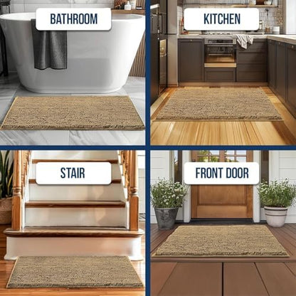 Muddy Mat® | Chenille Bathroom Rugs Quick Dry Microfiber Mats Non Slip Washable, Extra Thick, Soft and Highly Absorbent Bath Mats for Bathroom, Kitchen, and Shower Floor - Beige 36"x60"