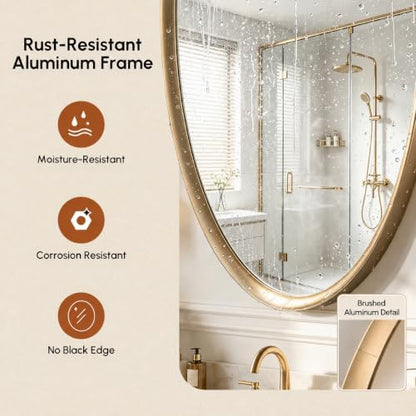 USHOWER Brushed Gold Oval Bathroom Mirror 20x28 Inch