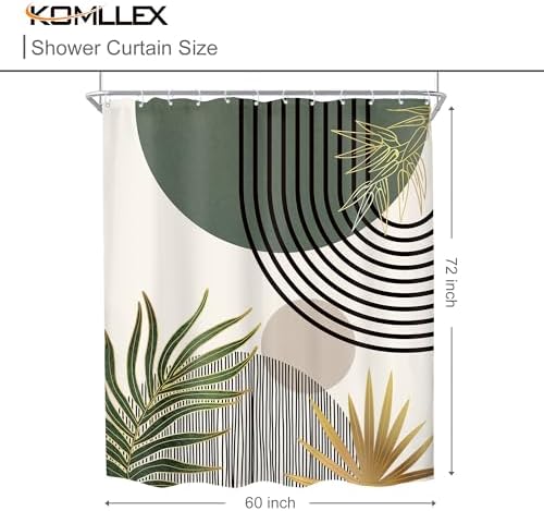 Mid Century Dark Green Boho Abstract Modern Bathroom Shower Curtain Set