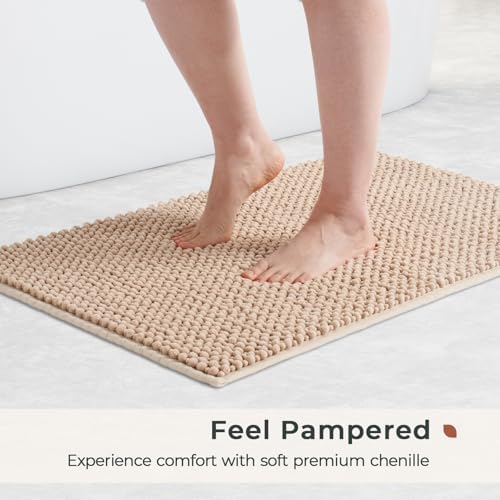 FRESHMINT Chenille Bath Rugs Set 2 Pieces, Beige, 17''x24''+20''x32''