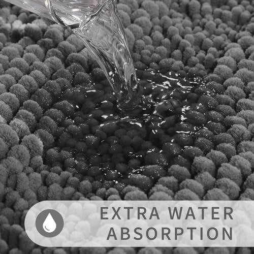 Yimobra Toilet Rugs U Shaped Washable 24 x 20, Non Slip and Super Absorbent Toilet Mat, Quick Dry, Ultra Luxury Microfiber Chenille Plush Fluffy Contour Bath Rugs for Toilet Base, Dark Gray