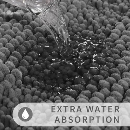 Yimobra Toilet Rugs U Shaped Washable 24 x 20, Non Slip and Super Absorbent Toilet Mat, Quick Dry, Ultra Luxury Microfiber Chenille Plush Fluffy Contour Bath Rugs for Toilet Base, Dark Gray