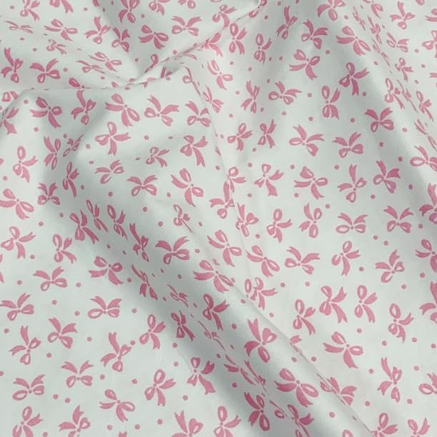 Light Weight Natural Cotton Fabric by the Yard DIY Making Supplies Quilting Patchwork Fabric Fat Quarter Bundles DIY for Quilting Cotton Patchwork Cushions (Pink Bow, 2 Yard)