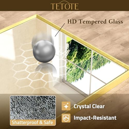 TETOTE Brushed Gold Mirror for Bathroom Sink 32" x 36" Beveled Frame Brushed Gold Brass Vanity Rectangle Mirror for Bathroom Wall, Modern Farmhouse, Tempered Glass, Stronger Frame