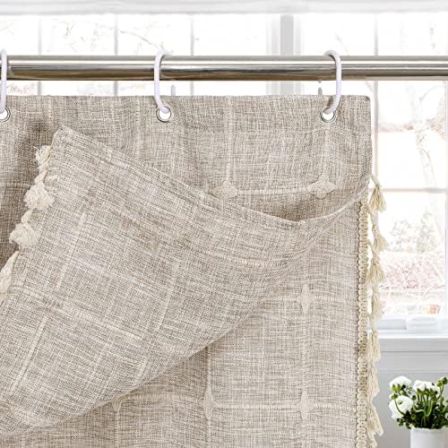 Boho Farmhouse Classic Plaid Double Swag Tassel Shower Curtain Tan,72x72