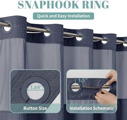 eachope No Hook Waffle Shower Curtain with Snap-in Liner, 71x77 Inch, Navy