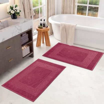 Superior Heavyweight Cotton Bath Mats, 2-Piece Rugs For Bathroom Accessories, Washable Rug For Shower, Toilet, Modern Decor, No Backing, Luxury Hotel And Spa Quality, Set of 2, 22" x 35", Burgundy