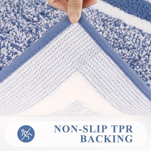 Pauwer Bathroom Rugs 3 Piece Set, Non Slip Washable Bath Mat, Blue
