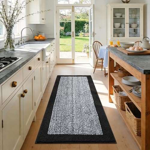 40x24 Large Bathroom Rugs Non Slip Washable, Soft Absorbent Bath Mat Black