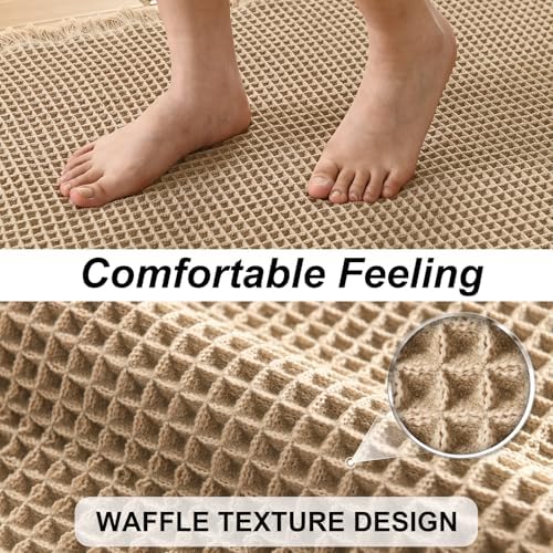 JIUZHEN Waffle Bath Mat Absorbent Bathroom Rugs Non Slip Waffle Rug Washable Boho Mats for Bathroom Quick Dry Farmhouse Bath Mats, Ultra Soft & Durable, 20" x 32", Brown