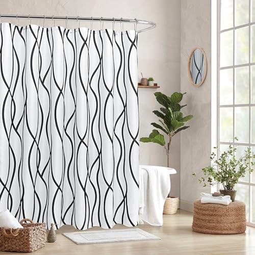 Fabric Modern Extra Long Shower Curtains for Bathroom-Black and White