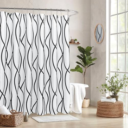 Fabric Modern Extra Long Shower Curtains for Bathroom-Black and White