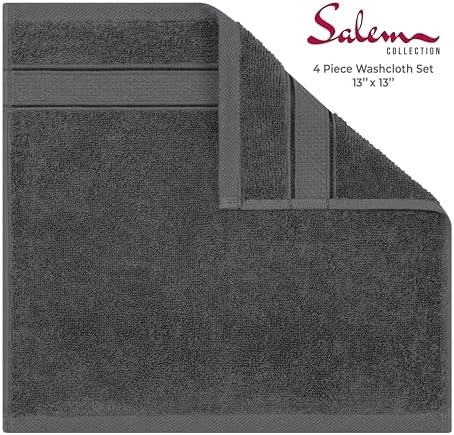 American Soft Linen Salem Washcloth Sets, 4 Piece Luxury 600 GSM 100% Cotton Washcloths for Bathroom, 13x13 inches Washrags Premium Quality Hand Face Towels, Dark Gray