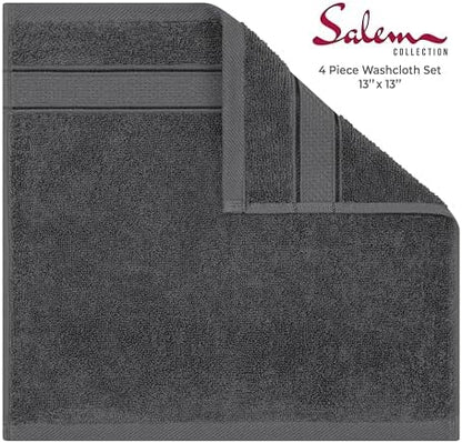 American Soft Linen Salem Washcloth Sets, 4 Piece Luxury 600 GSM 100% Cotton Washcloths for Bathroom, 13x13 inches Washrags Premium Quality Hand Face Towels, Dark Gray