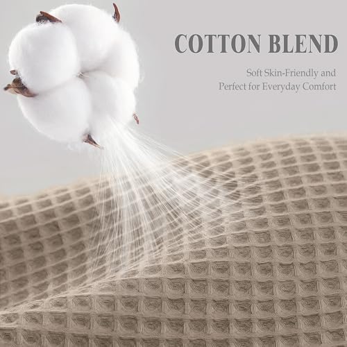 Waffle Weave Shower Curtain Heavyweight Cotton Fabric Beige 72Wx75L