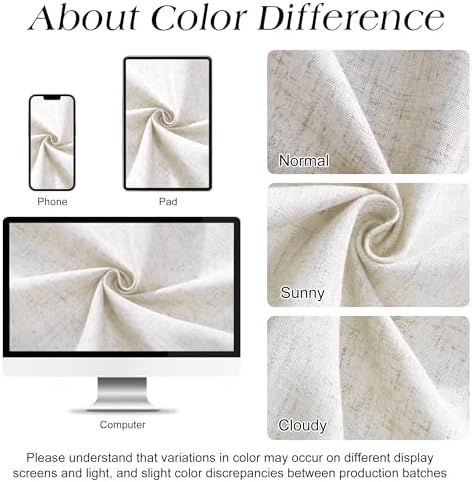 Naturoom Linen Shower Curtain 54x78 Inch for Bathroom Beige White 1 Panel