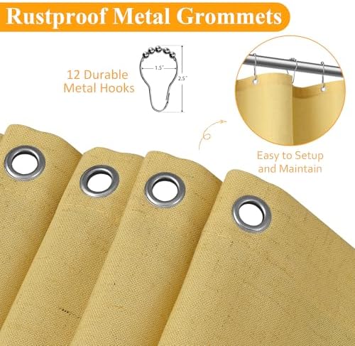 Naturoom Linen Shower Curtain 96 Inch Long for Bathroom Yellow 1 Panel