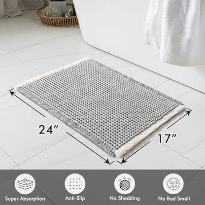 MIULEE Set of 2 Waffle Bathroom Rugs LightGrey&Cream Bath Mat 17x24 Inch