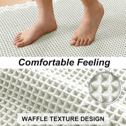JIUZHEN Set of 2 Waffle Bath Mats Boho Bathroom Runner Rug 20"x32"+24"x48"