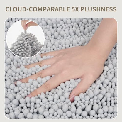 Silver Toilet Rugs U Shaped Washable, 24x24 Contour Bath Rugs for Toilet, Luxury Ultra Soft Chenille U-Shaped Toilet Rug, Non Slip Absorbent Machine Washable Bathroom Mat for Toile