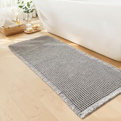 Waffle Bath Mat, Boho Bathroom Rugs Non Slip Washable, 24" x 48"