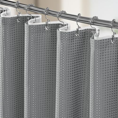 Vipfree 3 in 1 Shower Curtain Set, Waffle Shower Curtain and Liner Set with 12 Double Sided Shower Curtain Hooks, 258GSM Luxury Weighted Cloth Shower Curtains for Bathroom, 72 W x 84 H, Grey