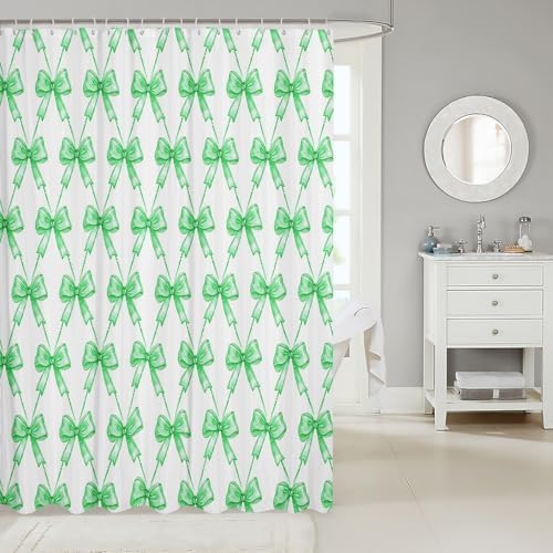jejeloiu Gray Bow Shower Curtain 72"x84" Cute Bowknot Bath Curtain Boys Girls Bow and Stripes Bathroom Shower Curtain Set for Kids Women Men Kawaii Kids Bathroom Accessories