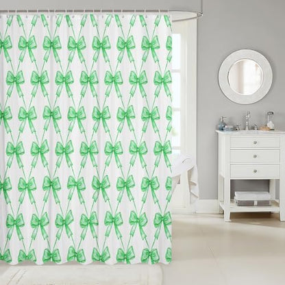 jejeloiu Gray Bow Shower Curtain 72"x78" Cute Bowknot Bath Curtain Boys Girls Bow and Stripes Bathroom Shower Curtain Set for Kids Women Men Kawaii Kids Bathroom Accessories