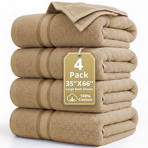 LANE LINEN Bath Sheet Set Soft Absorbent Quick Dry 100% Cotton - Taupe