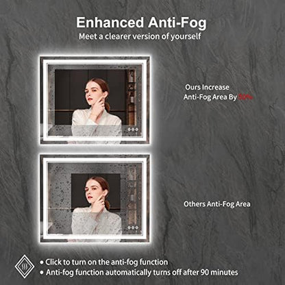 LED Bathroom Mirror, 40x32 Inch Gradient Front and Backlight Bathroom Vanity Mirror, 3 Colors Dimmable CRI>90 Double Lights, IP54 Enhanced Anti-Fog, Hanging Plates Wall Mount LED Mirror