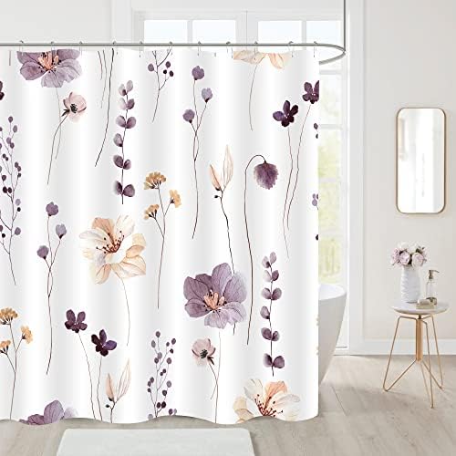 Gibelle Plum Beige Beige Watercolor Floral Fabric Shower Curtain, 72x78