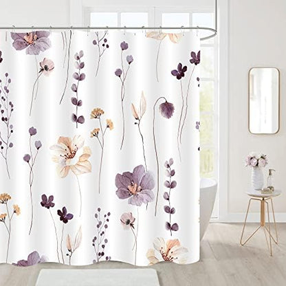 Gibelle Plum Beige Watercolor Floral Fabric Shower Curtain, 72x72