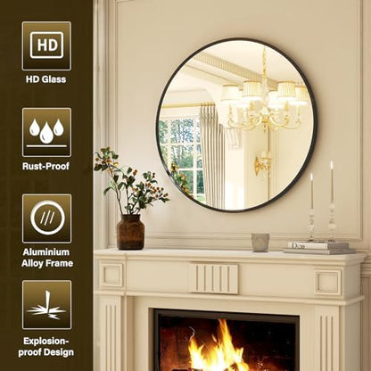 XRAMFY 36 Inch Round Mirror-Black Circle Mirrors for Bathroom, Entryway