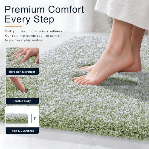 OLANLY Microfiber Bathroom Rugs 30x20, Quick Dry Mat, Sage Green and White