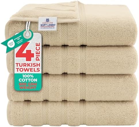 American Soft Linen 100% Cotton Luxury Turkish Towels, 4 PC Bath Towel Set