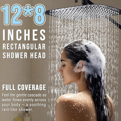 G-Promise All Metal 12" Rain Shower Head with Handheld for Bathroom Upgrade