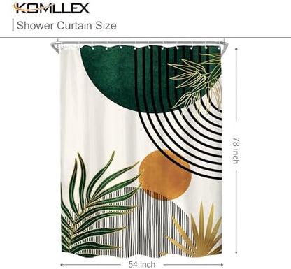 KOMLLEX Mid Century Green Boho Abstract Modern Bathroom Shower Curtain Set